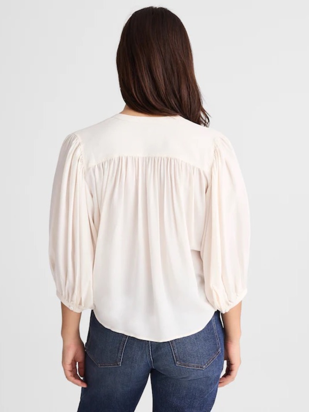 Madewell Shirred Crewneck Button-Up Top in Ivory Cream Medium NWT - Picture 3 of 11